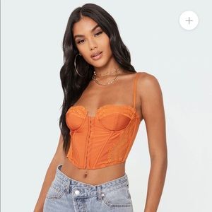 Edikted Payton Lace Corset Top in Orange